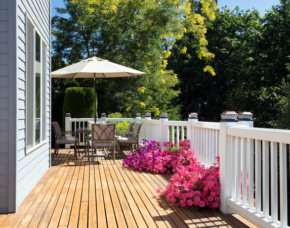 an outdoor wooden deck